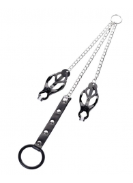 Черно-серебристые зажимы для сосков с кольцом для пениса TOYFA Metal - ToyFa - купить с доставкой в Воронеже