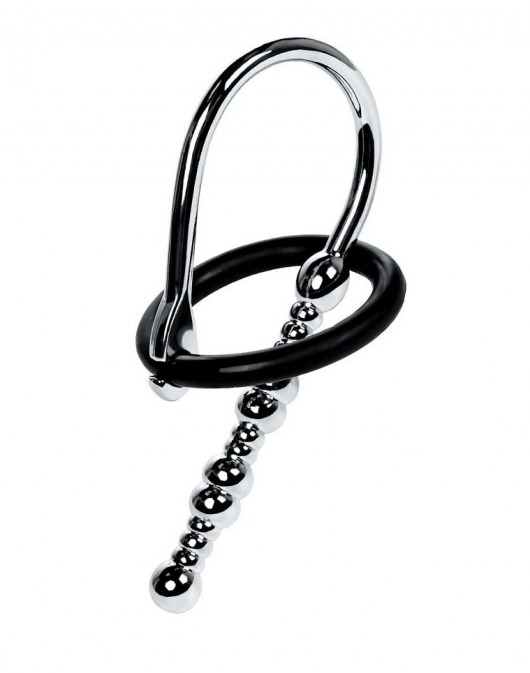 Серебристый уретральный плаг-бусины TOYFA Metal с мягким фиксириющим кольцом - ToyFa - купить с доставкой в Воронеже