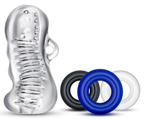 Набор для мужчин Jerk Off: мастурбатор и 3 эрекционных кольца - Blush Novelties - в Воронеже купить с доставкой
