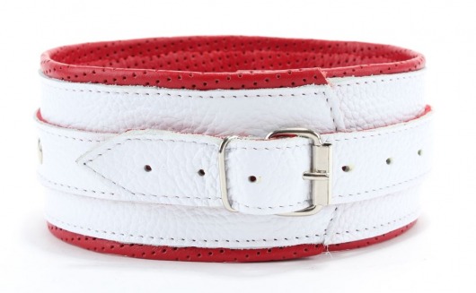 Бело-красный кожаный ошейник - БДСМ Арсенал - купить с доставкой в Воронеже