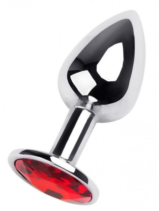 Маленькая коническая серебристая анальная пробка с красным кристаллом - 7 см. - ToyFa - купить с доставкой в Воронеже