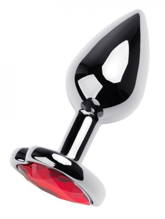 Серебристая коническая анальная пробка с красным кристаллом-сердечком - 7 см. - ToyFa - купить с доставкой в Воронеже