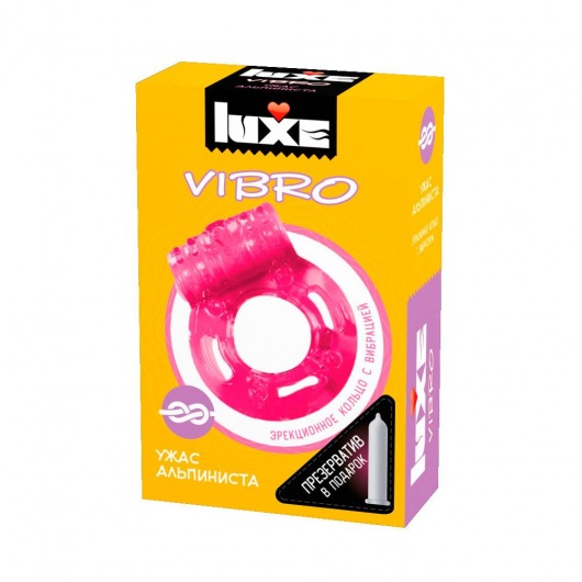 Розовое эрекционное виброкольцо Luxe VIBRO  Ужас Альпиниста  + презерватив - Luxe - в Воронеже купить с доставкой