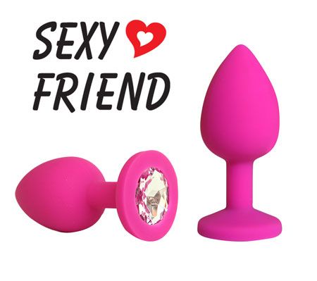 Розовая конусовидная анальная пробка с прозрачным кристаллом - 7,3 см. - 1137 - купить с доставкой в Воронеже