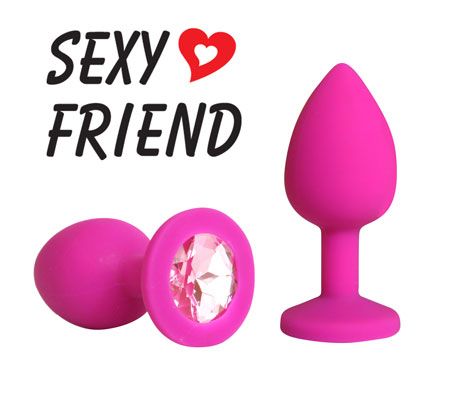 Розовая конусовидная анальная пробка с розовым кристаллом - 7,3 см. - 1137 - купить с доставкой в Воронеже