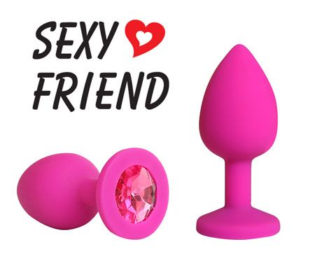 Розовая конусовидная анальная пробка с малиновым кристаллом - 7,3 см. - 1137 - купить с доставкой в Воронеже