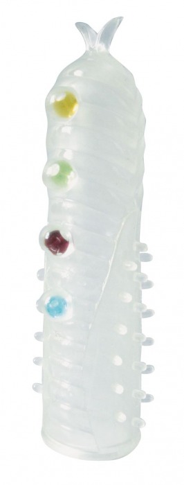 Закрытая белая насадка на пенис Crystal Sleeve с шариками и усиками - Erowoman-Eroman - в Воронеже купить с доставкой