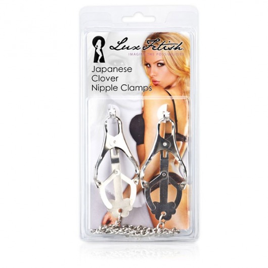 Металлические зажимы на соски в форме клевера с цепочкой - Lux Fetish - купить с доставкой в Воронеже