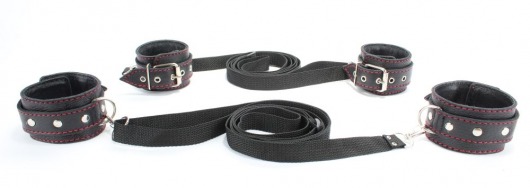 Черный бондажный набор с красной строчкой - БДСМ Арсенал - купить с доставкой в Воронеже