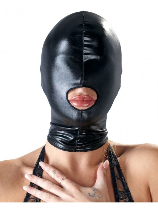 Черная эластичная маска на голову с отверстием для рта - Orion - купить с доставкой в Воронеже