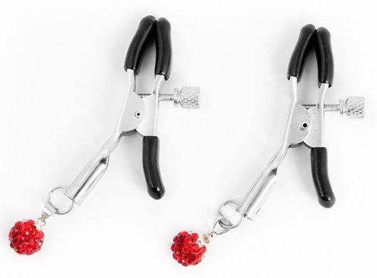 Металлические зажимы на соски с декором в виде красных шариков - Notabu - купить с доставкой в Воронеже