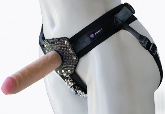 Черный пояс-трусики с насадкой  Гламур Эмма  - 15,5 см. - LOVETOY (А-Полимер) - купить с доставкой в Воронеже