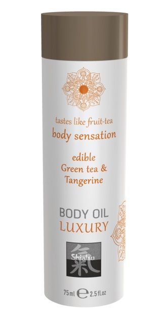 Съедобное массажное масло с ароматом зеленого чая и мандарина - 75 мл. - Shiatsu - купить с доставкой в Воронеже