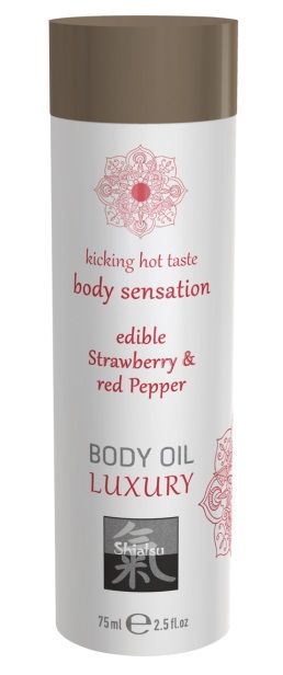 Съедобное массажное масло с ароматом клубники и красного перца - 75 мл. - Shiatsu - купить с доставкой в Воронеже