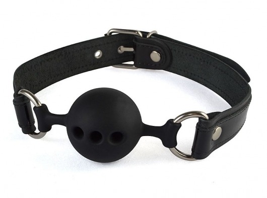 Силиконовый кляп-шар с ремешками из натуральной кожи черного цвета - Sitabella - купить с доставкой в Воронеже