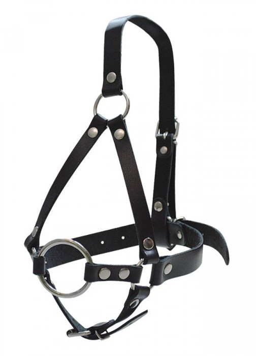 Кляп-рамка со сбруей на голову из черных кожаных ремешков - Sitabella - купить с доставкой в Воронеже