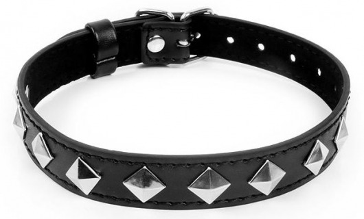 Черный ошейник с серебристыми ромбиками - Notabu - купить с доставкой в Воронеже