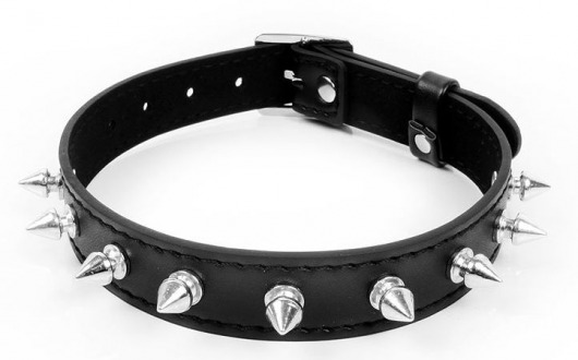 Черный ошейник с серебристыми шипами - Notabu - купить с доставкой в Воронеже