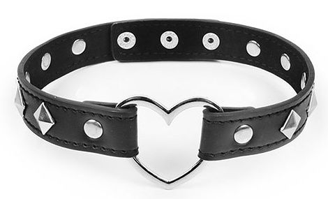 Черный ошейник с серебристыми ромбиками и сердечком - Notabu - купить с доставкой в Воронеже