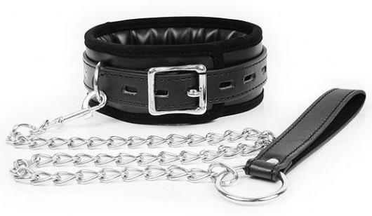 Черный ошейник на металлическом поводке с ручкой-петлей - Notabu - купить с доставкой в Воронеже