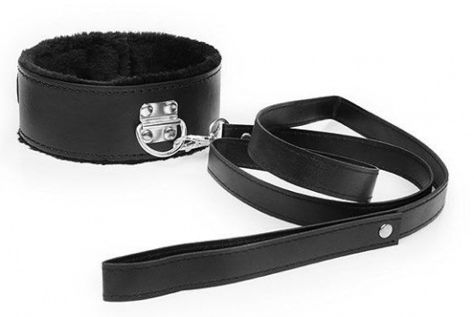 Черный ошейник на поводке с ручкой-петлей - Notabu - купить с доставкой в Воронеже