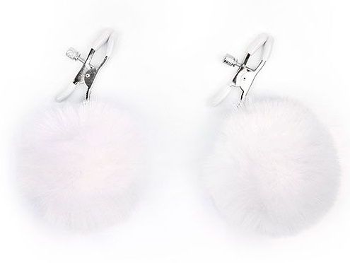 Зажимы для сосков с белым пушком - Notabu - купить с доставкой в Воронеже
