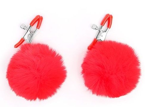 Зажимы для сосков с красным пушком - Notabu - купить с доставкой в Воронеже