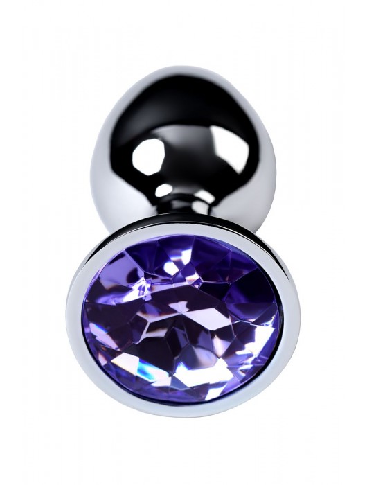 Серебристая конусовидная анальная пробка с фиолетовым кристаллом - 7 см. - ToyFa - купить с доставкой в Воронеже