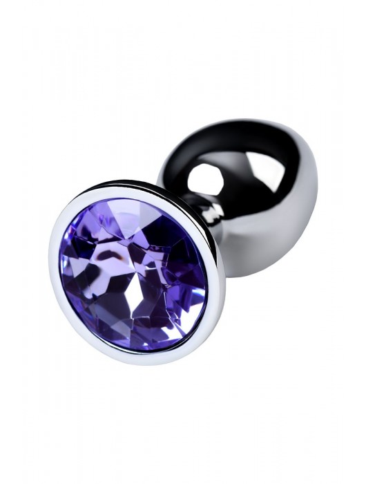 Серебристая конусовидная анальная пробка с фиолетовым кристаллом - 7 см. - ToyFa - купить с доставкой в Воронеже