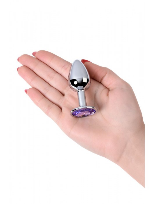Серебристая конусовидная анальная пробка с фиолетовым кристаллом - 7 см. - ToyFa - купить с доставкой в Воронеже