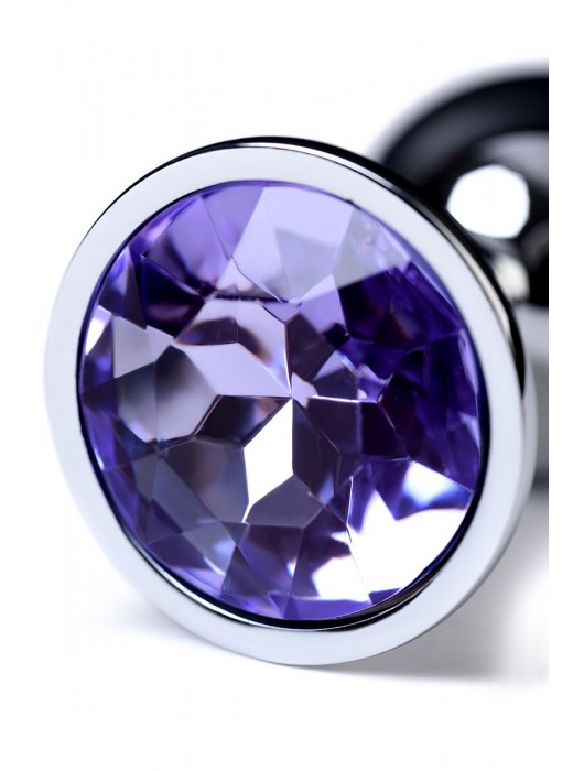 Серебристая конусовидная анальная пробка с фиолетовым кристаллом - 7 см. - ToyFa - купить с доставкой в Воронеже