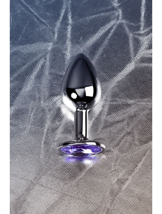 Серебристая конусовидная анальная пробка с фиолетовым кристаллом - 7 см. - ToyFa - купить с доставкой в Воронеже