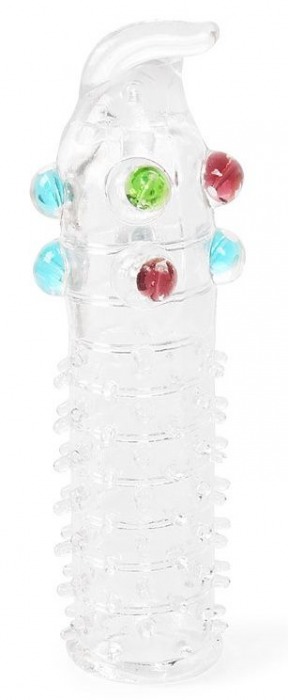 Закрытая прозрачная насадка на пенис с выпуклостями и отростком - 12 см. - Erowoman-Eroman - в Воронеже купить с доставкой