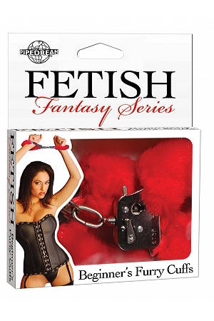 Наручники с красным искусственным мехом - Pipedream - купить с доставкой в Воронеже