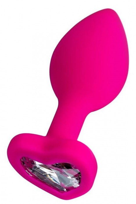 Розовая анальная втулка Diamond Heart с прозрачным кристаллом - 7 см. - ToyFa - купить с доставкой в Воронеже