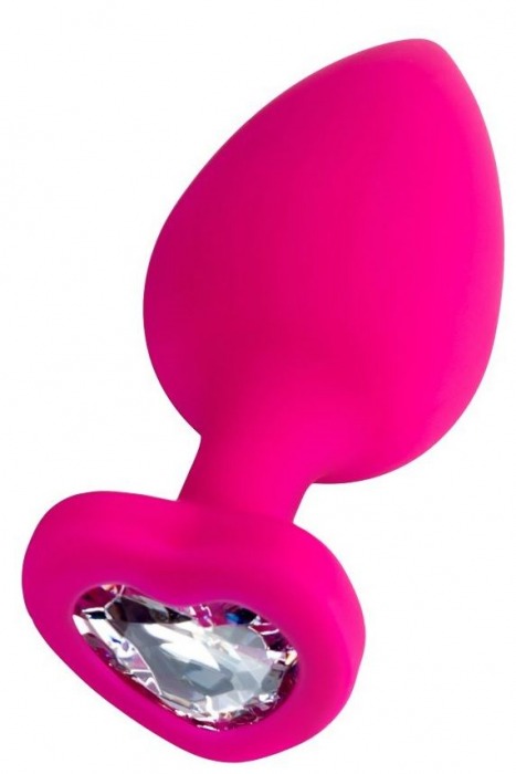 Розовая анальная втулка Diamond Heart с прозрачным кристаллом - 9,5 см. - ToyFa - купить с доставкой в Воронеже
