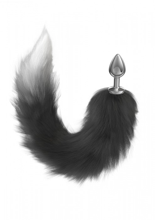 Серебристая анальная пробка с черным хвостом Galaxy - Lola Games - купить с доставкой в Воронеже