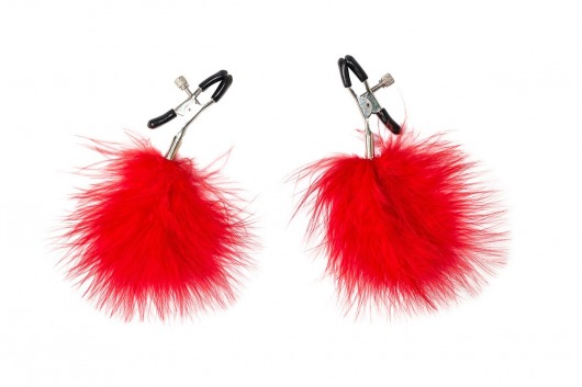 Зажимы на соски с красным пухом Euphoric - Lola Games - купить с доставкой в Воронеже