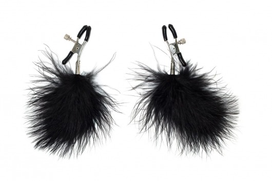 Зажимы на соски с черным пухом Euphoric - Lola Games - купить с доставкой в Воронеже