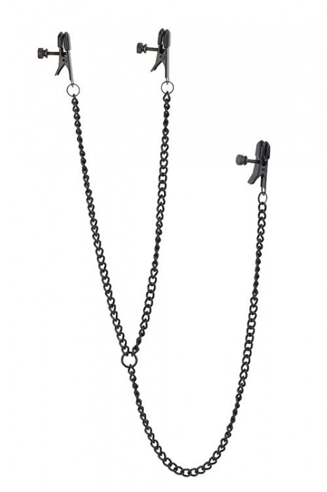 Черные зажимы на соски и клитор на цепочке DELUXE NIPPLE   CLIT CLAMPS - Dream Toys - купить с доставкой в Воронеже