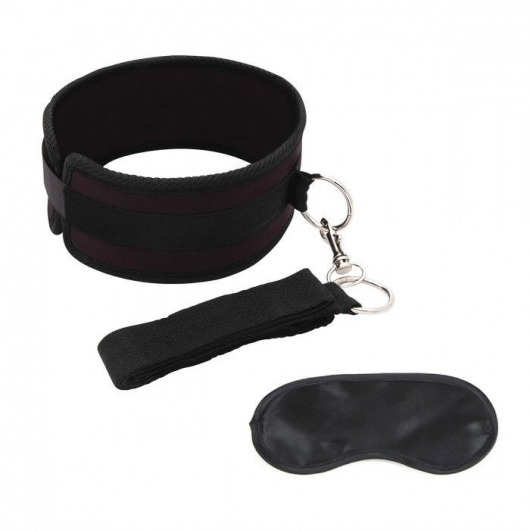 Черный ошейник с длинным поводком Collar and Leash Set - Lux Fetish - купить с доставкой в Воронеже