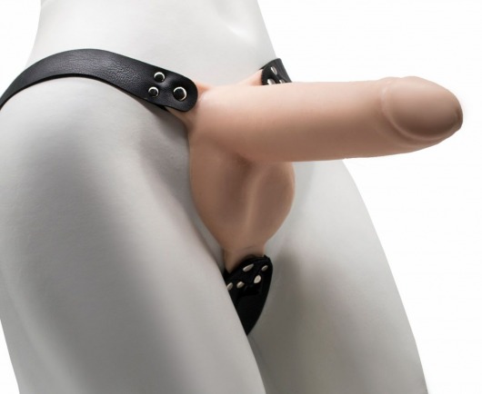 Пустотелый фаллопротез на ремешках с заклепками - 19,5 см. - LOVETOY (А-Полимер) - купить с доставкой в Воронеже