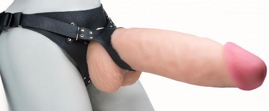 Телесный реалистичный фаллоимитатор на черных трусиках Real Big Strap-On - 34,5 см. - LOVETOY (А-Полимер) - купить с доставкой в Воронеже