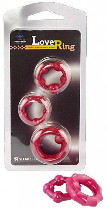 Набор из 3 малиновых рельефных эрекционных колец - Sitabella - в Воронеже купить с доставкой