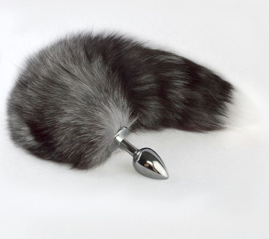 Серебристая анальная пробка с серым хвостиком - Sitabella - купить с доставкой в Воронеже