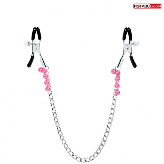 Оригинальные зажимы на соски с розовыми бусинками и цепочкой - Notabu - купить с доставкой в Воронеже