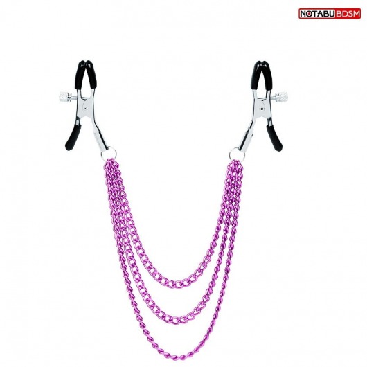 Оригинальные зажимы на соски с тройной розовой цепочкой - Notabu - купить с доставкой в Воронеже