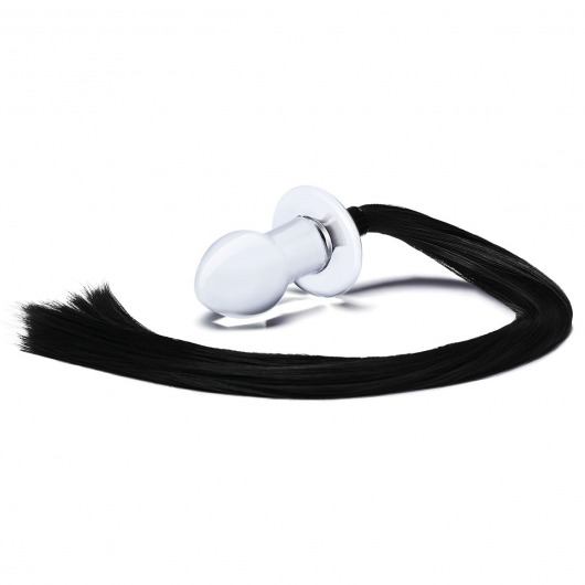 Стеклянная анальная пробка с черным конским хвостом - Glas - купить с доставкой в Воронеже