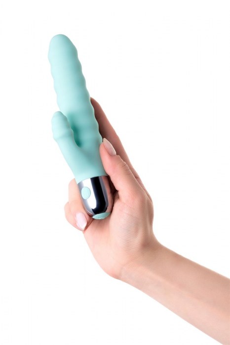 Мятный рельефный вибратор с клиторальной стимуляцией Flax - 17,5 см. - ToyFa