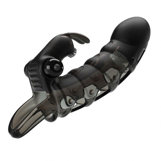 Черная закрытая насадка с подхватом мошонки и стимулятором клитора - 19,2 см. - Baile - в Воронеже купить с доставкой